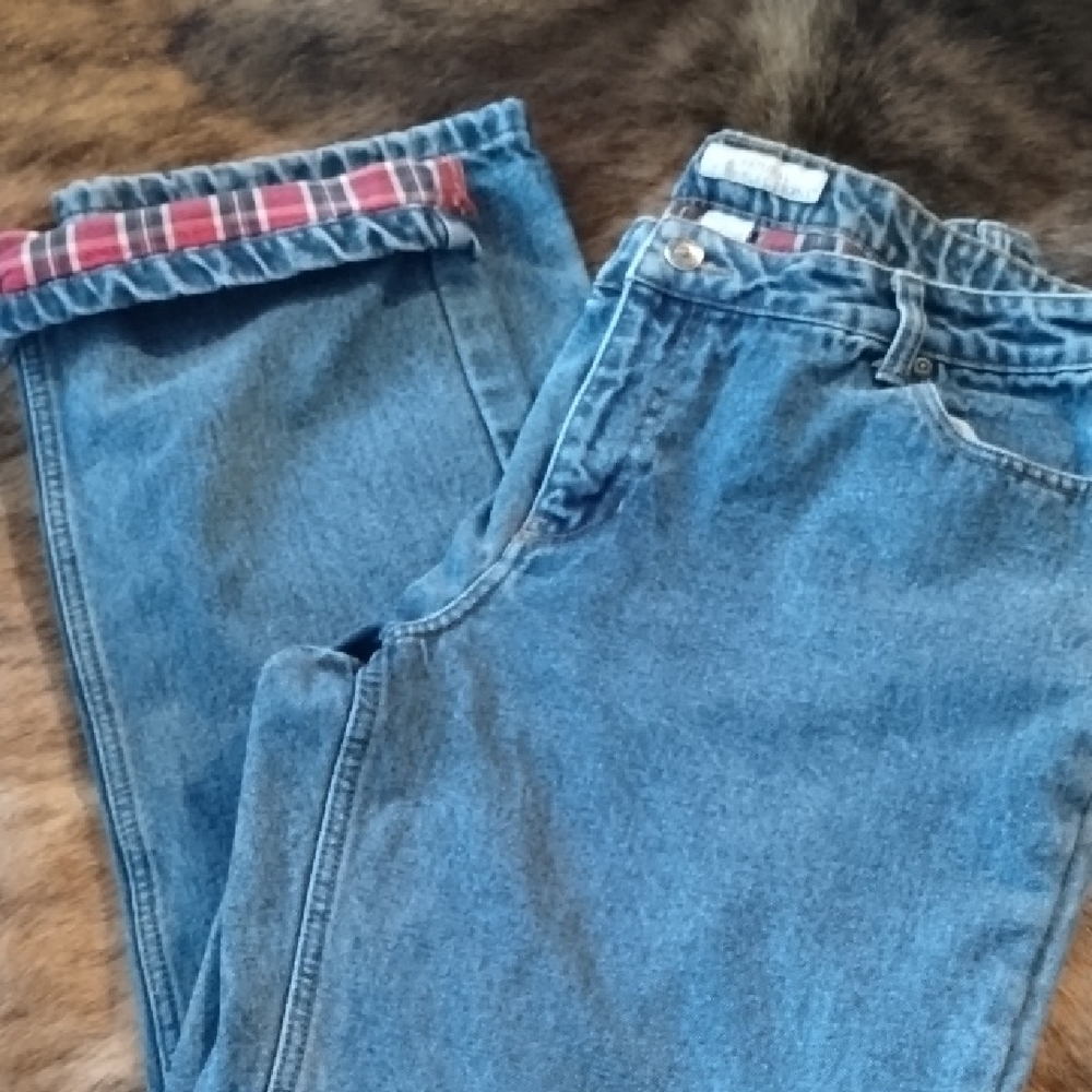 Natural Reflections Denim Jeans with Plaid Cuff